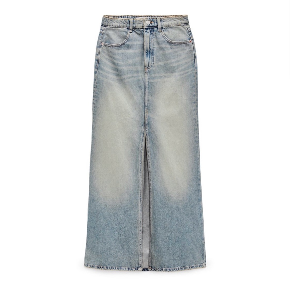 Zara x Barbie movie collab long blue denim skirt